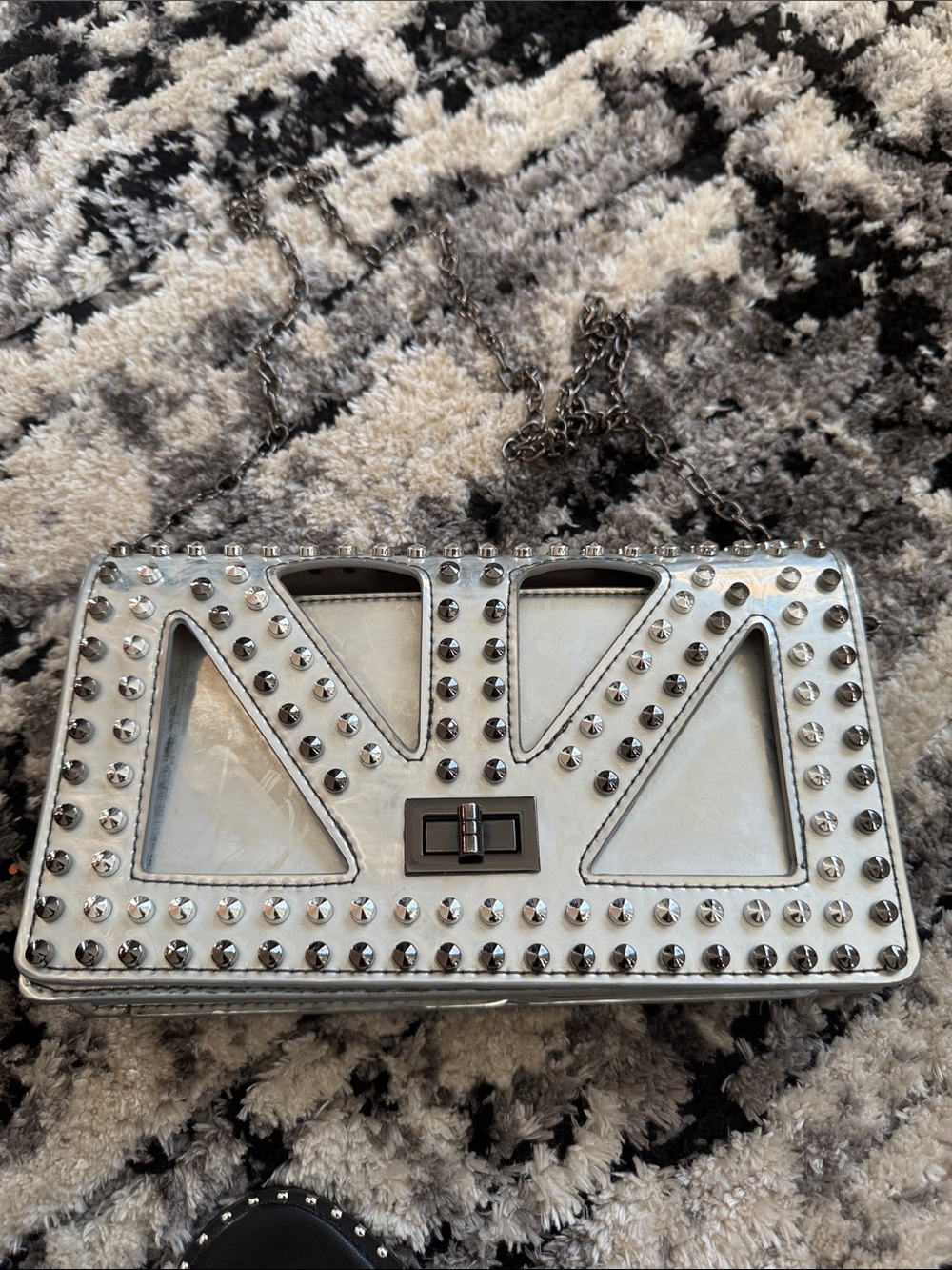 Studded Silver Crossbody Clutch - Women's Accessories